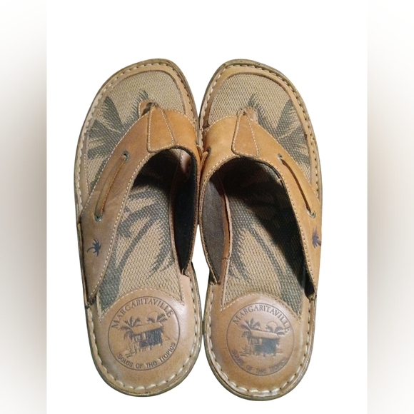 Margaritaville Brown Palm Leather Sandals Men's Size 12 (Soles Of The Tropics) - Picture 1 of 4